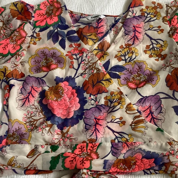 Express Red and Pink Ruffled Tie Front Blouse - Picture 2 of 4